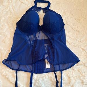 New Adore Me Lingerie Royal Blue Lace Chemise Teddy